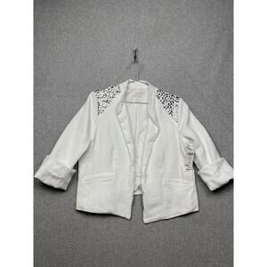 Chico's 3 White Linen Embellished Beach Occasion Event Travel Blazer Jacket